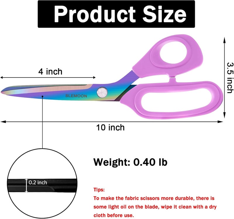 SLEMOON 10-Inch Scissors All Purpose - Sharp and Colorful Blades,Fabric, Leather, Craft Scissors with Soft Comfort Grip, Light Purple,Gift Idea for Sewing, Crafting, Office, Home - Image 3